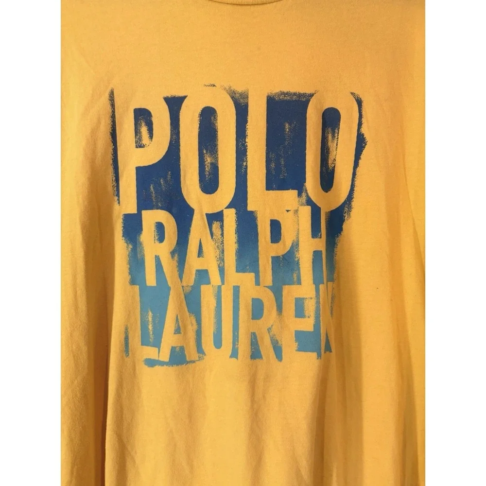 Polo Ralph‎ Lauren T Shirt 2XB Yellow Big Logo Graphic Y2K Streetwear Tee